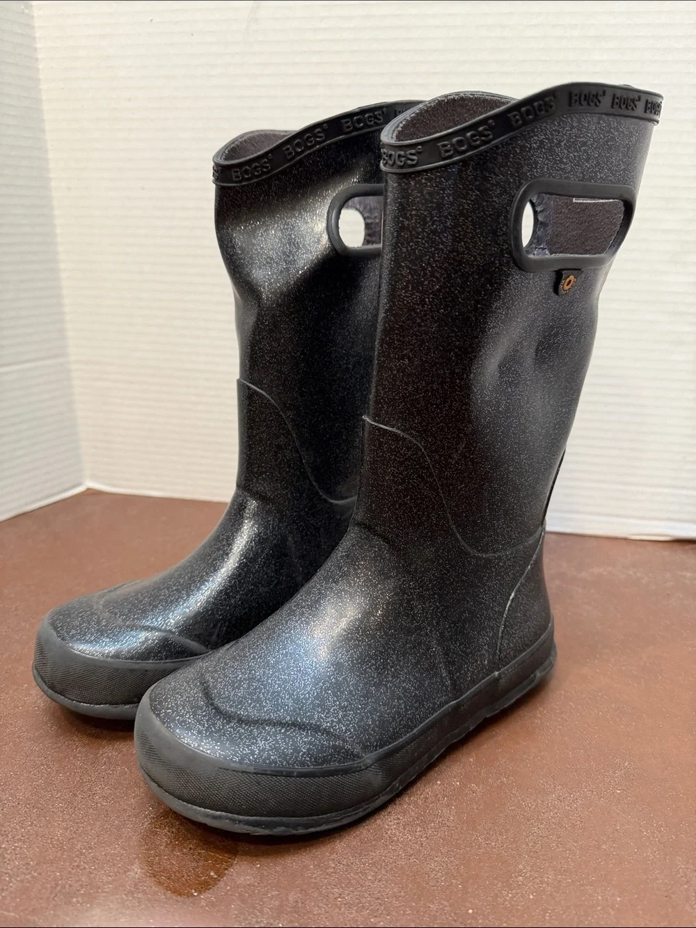 Bogs Rainboot Glitter‎ Boots Black Youth Size 1 Sparkle waterproof sparkle